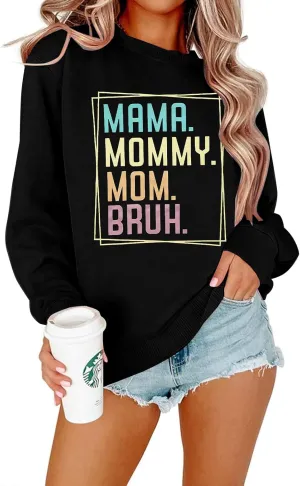 ASTANFY Oversized Mama Sweatshirt Women Mama Mom Bruh Pullover Tops Casual Crewneck Loose Long Sleeve Shirt