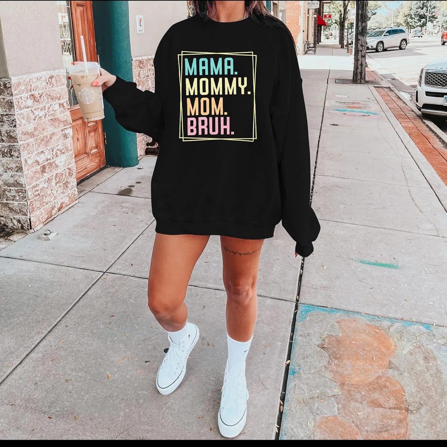 ASTANFY Oversized Mama Sweatshirt Women Mama Mom Bruh Pullover Tops Casual Crewneck Loose Long Sleeve Shirt