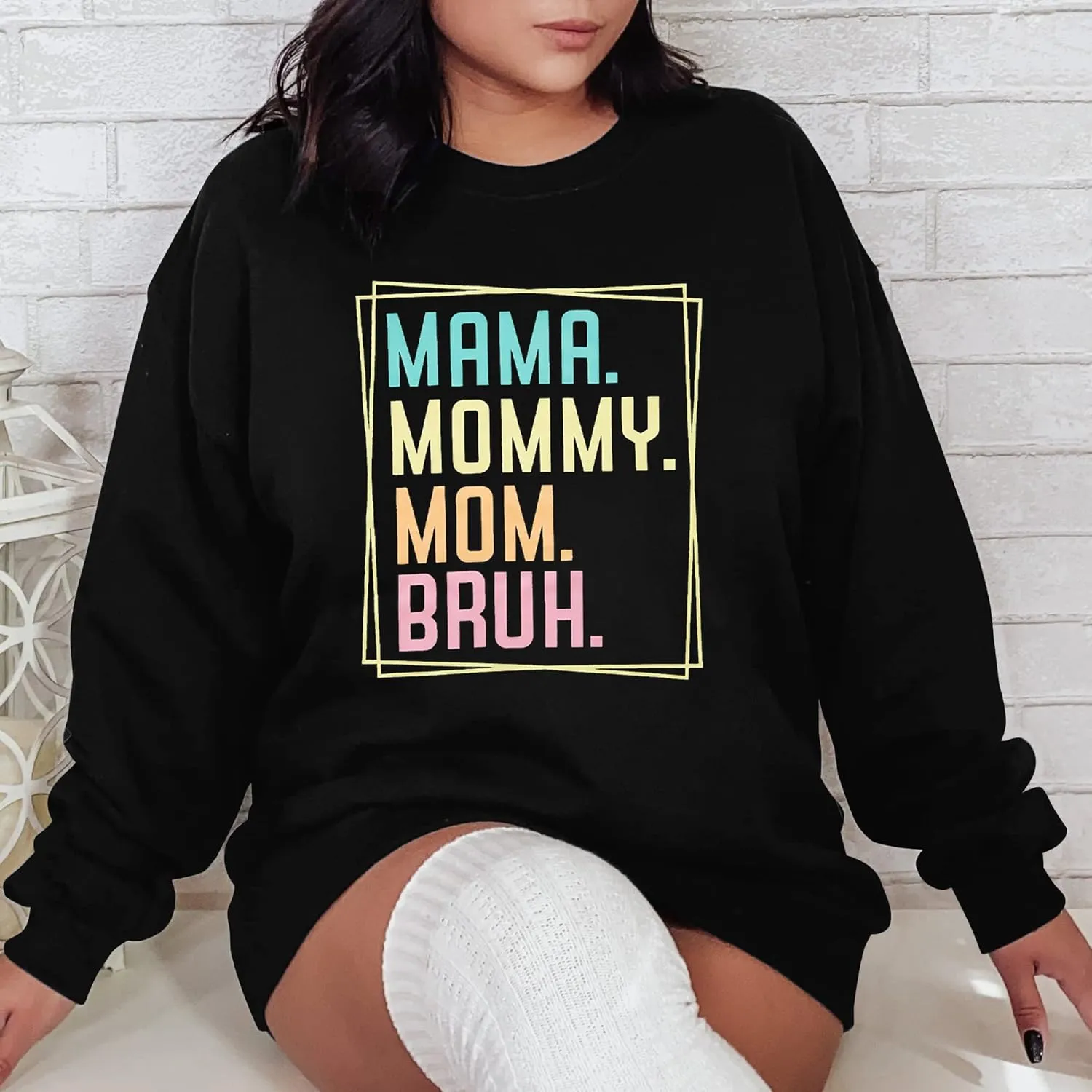 ASTANFY Oversized Mama Sweatshirt Women Mama Mom Bruh Pullover Tops Casual Crewneck Loose Long Sleeve Shirt