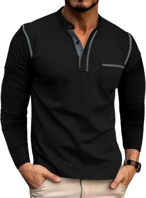 Aulemen Men's Henley Shirts Long Sleeve Casual Lightweight Slim Fit Basic Button Henley T-Shirt with Pocket