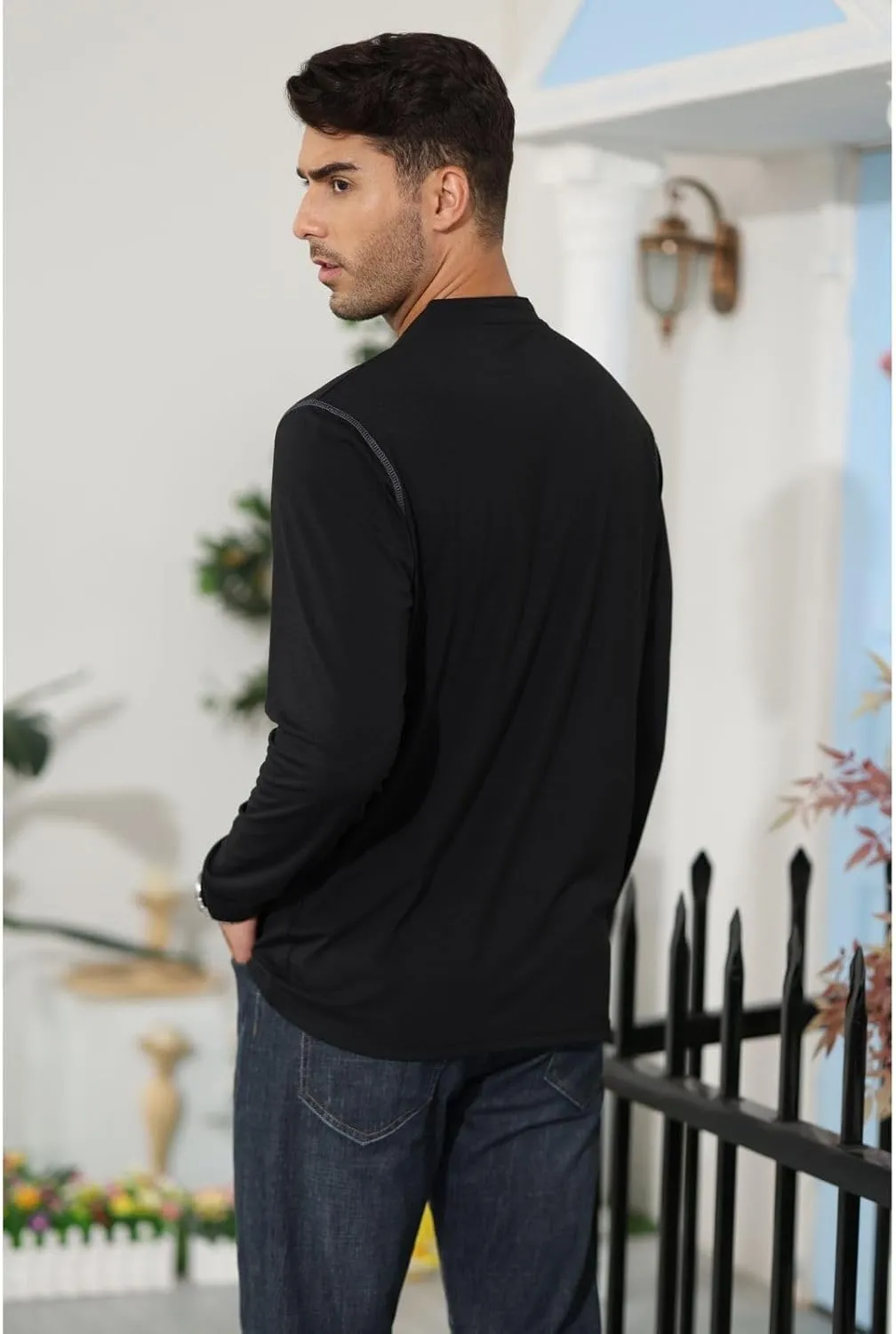 Aulemen Men's Henley Shirts Long Sleeve Casual Lightweight Slim Fit Basic Button Henley T-Shirt with Pocket