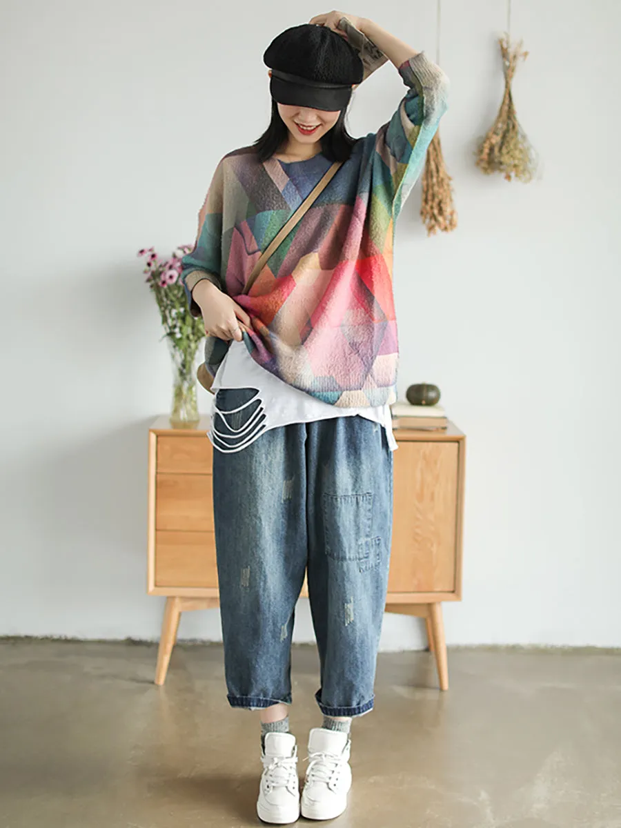 Autumn Geometry Vintage Women Loose Sweater