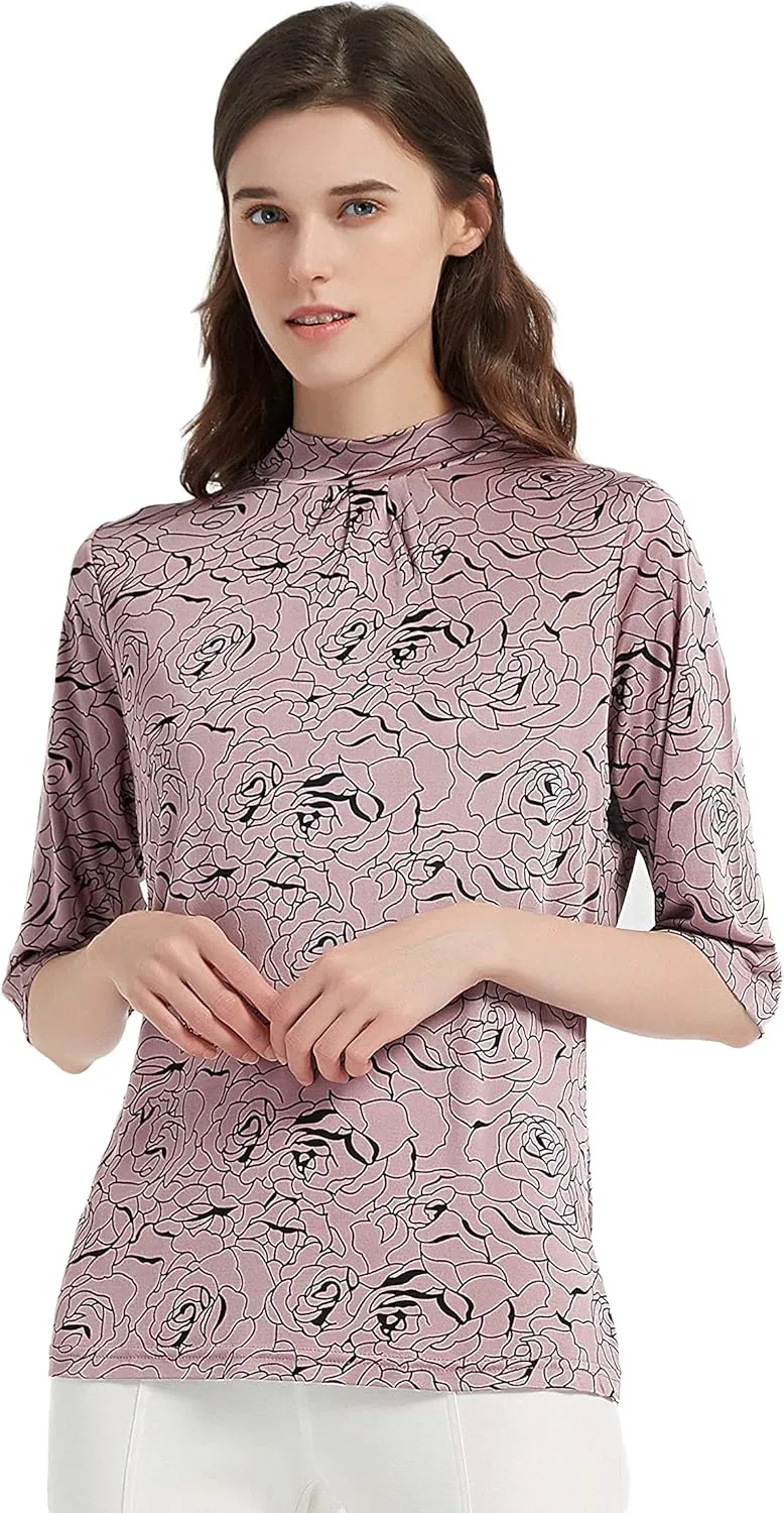 CLC Women's Mulberry Silk Printed T-Shirt Short Sleeve Shirt