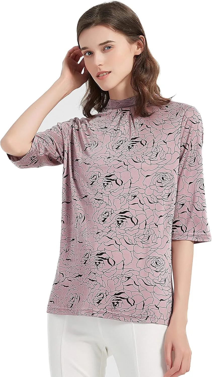 CLC Women's Mulberry Silk Printed T-Shirt Short Sleeve Shirt