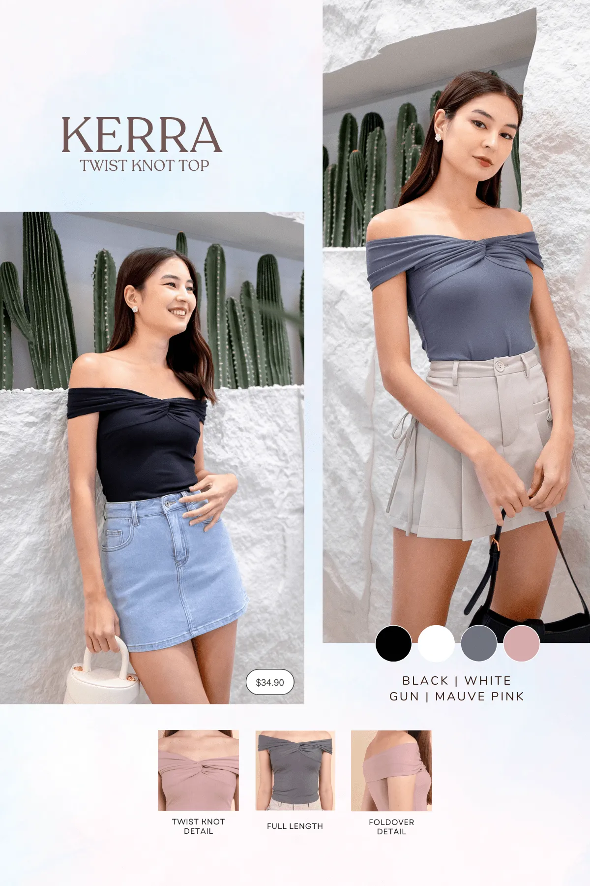 KERRA TWIST KNOT TOP IN GUN
