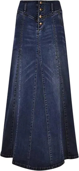 Long Jean Skirt for Women Women's Retro Exposure Button-Fly Packaged Hip A-Line Maxi Long Denim Skirt Jean Skirt