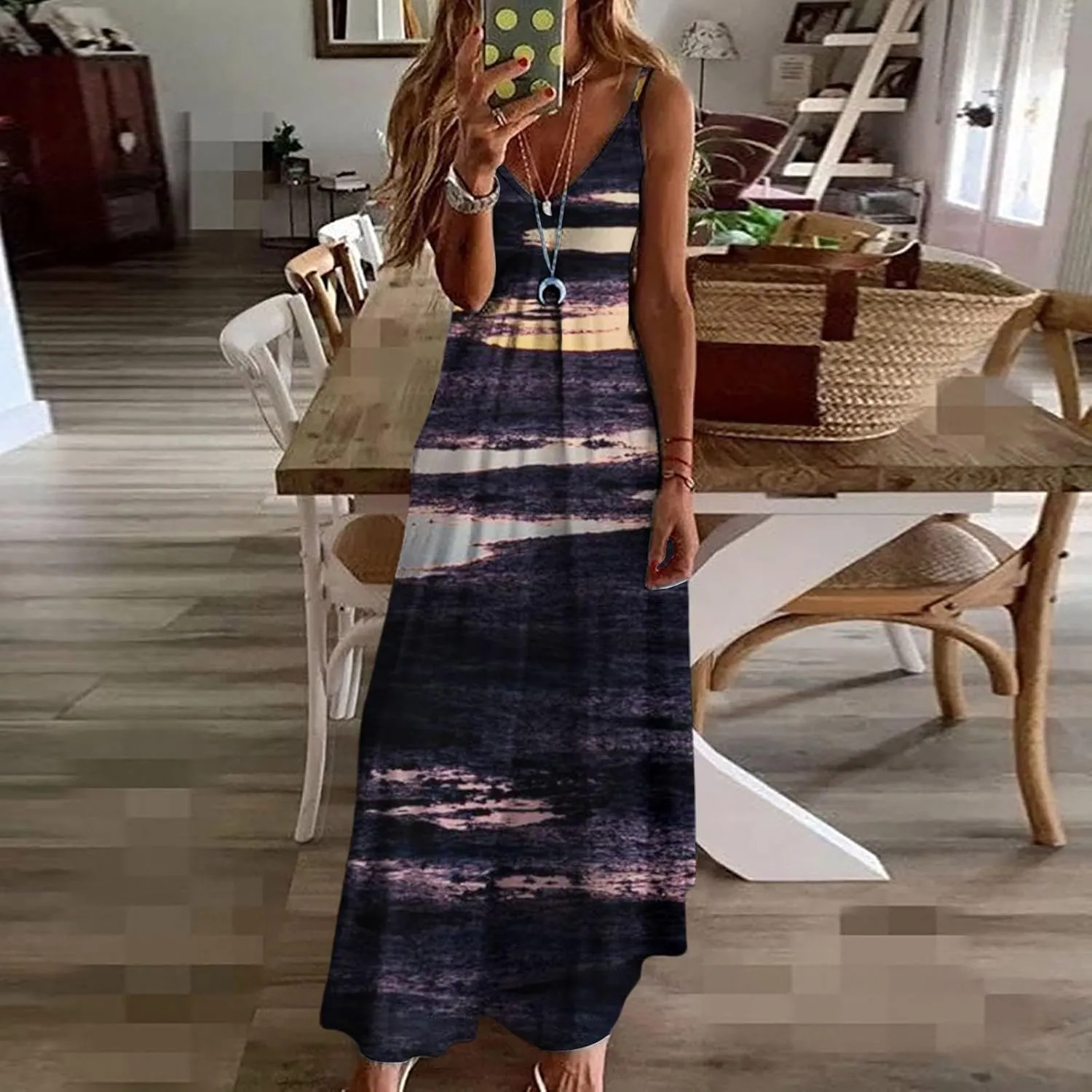 Long Sundresses for Women Summer Flowy Maxi Spaghetti Strap Sun Dresses Casual Boho Hippie Vacation Beach Dress