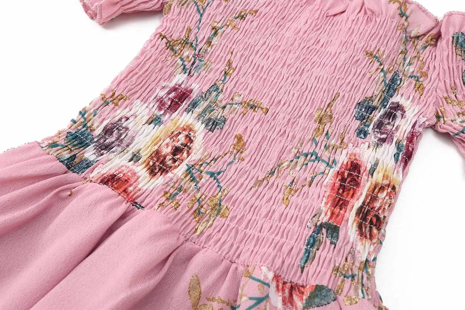 LUCKYGAL Girls Floral Dress Summer Adjustable Spaghetti Strap Off The Shoulder Party Dress with Pockets