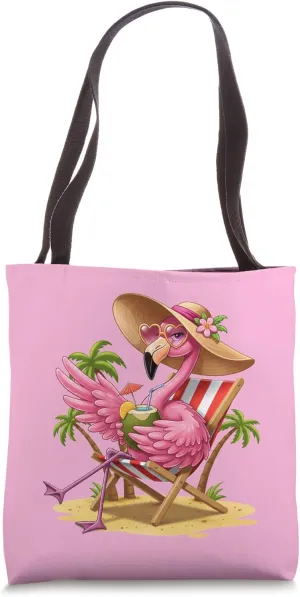 Pink Flamingo Beach Summer Vibes Palm Tree Tropical Summer Tote Bag