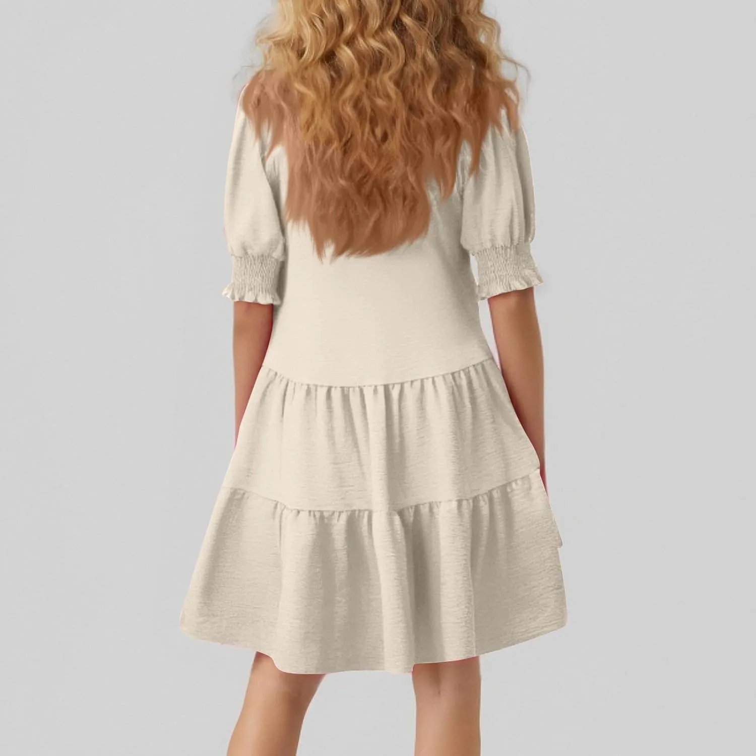 Summer Dresses for Women 2025 Casual Lapel Collared V Neck Mid Sleeved Pleated Midi Dresses Short Sleeve Solid Dresses