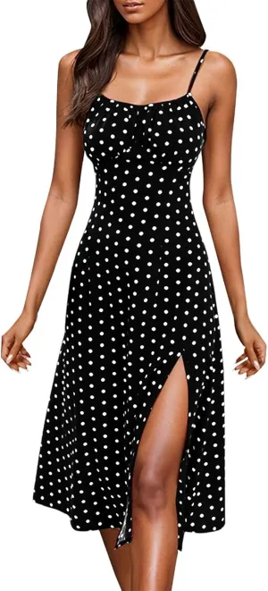 Sun Dresses for Women 2025 Vacation Holiday Summer Beach Shirt Dress Side Slit Sexy A Line Flowy Pleated Midi Dress
