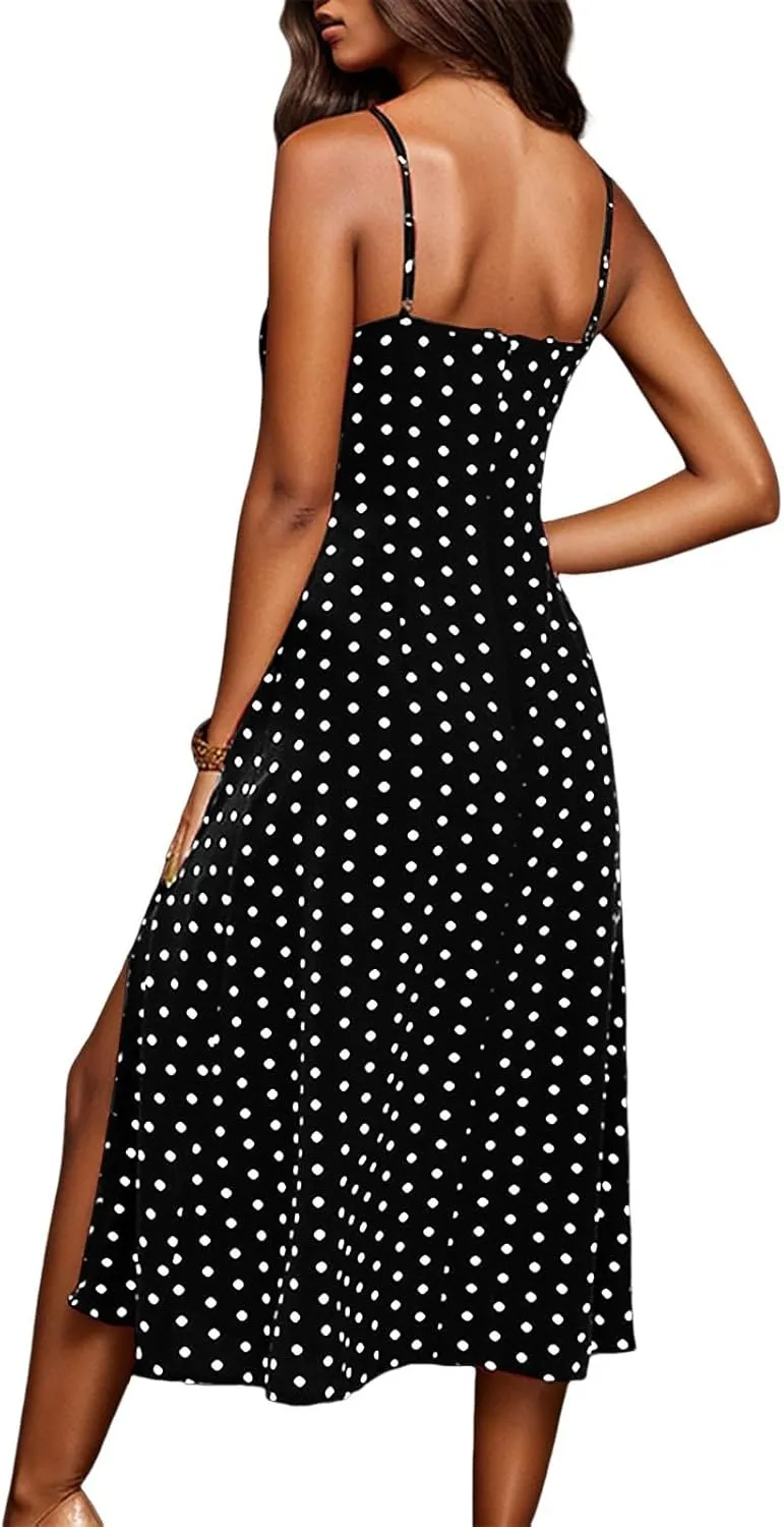 Sun Dresses for Women 2025 Vacation Holiday Summer Beach Shirt Dress Side Slit Sexy A Line Flowy Pleated Midi Dress