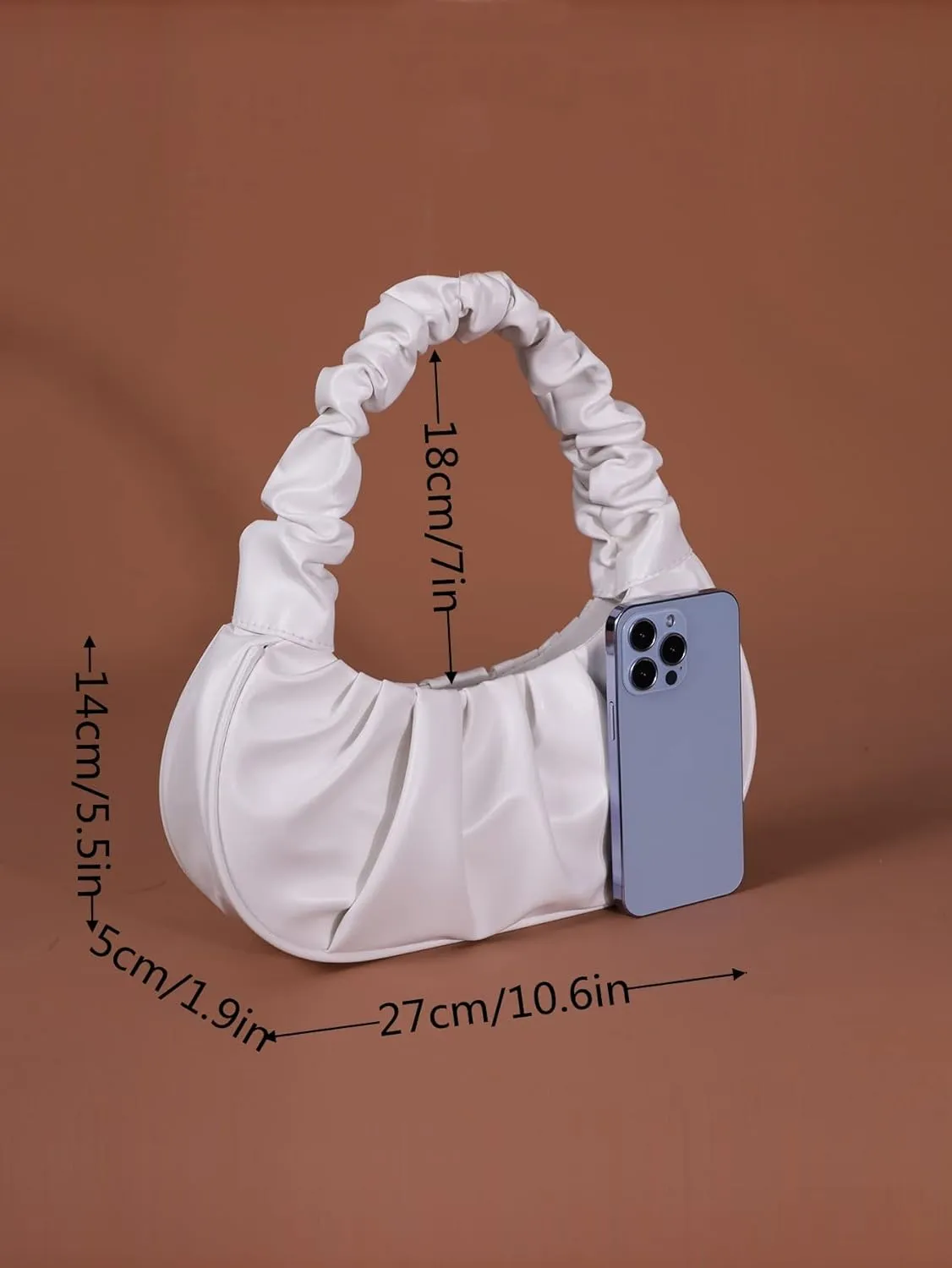 Verdusa Women's Ruched PU Leather Shoulder Handbags Y2k Top Handle Crescent Clutch Purses