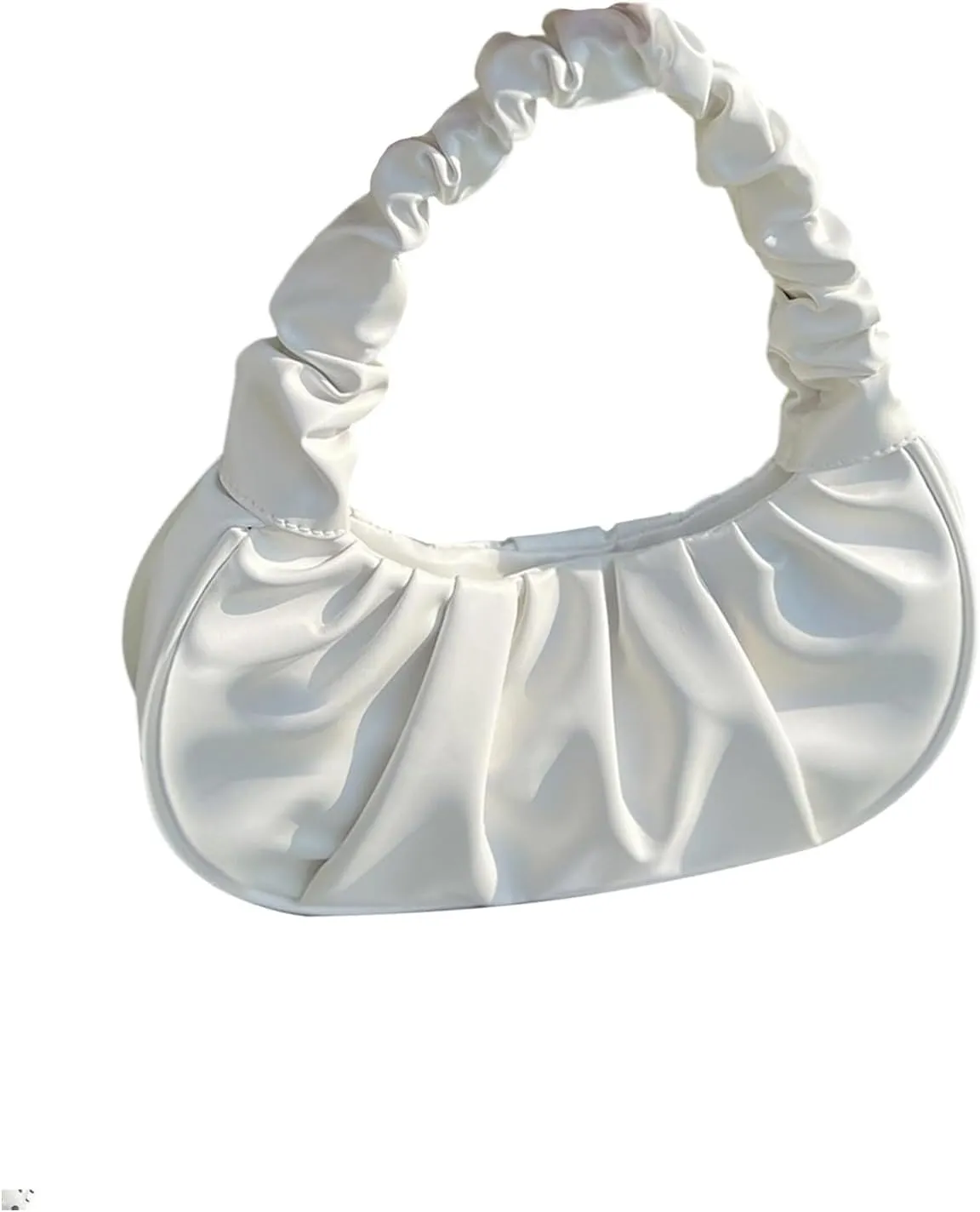Verdusa Women's Ruched PU Leather Shoulder Handbags Y2k Top Handle Crescent Clutch Purses