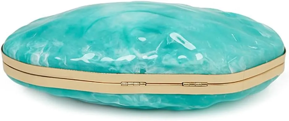 Women Acrylic Shell Clutch Purse Trendy Marble Evening Bag Chain Crossbody Shoulder Party Bag for Cocktail Weddings