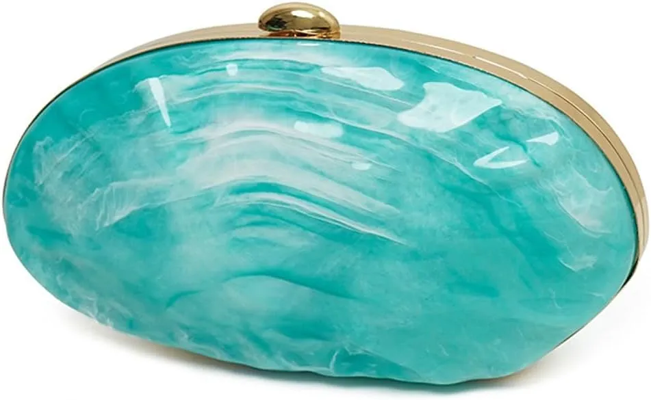 Women Acrylic Shell Clutch Purse Trendy Marble Evening Bag Chain Crossbody Shoulder Party Bag for Cocktail Weddings