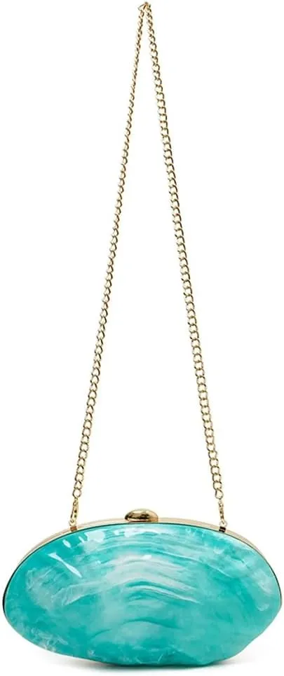 Women Acrylic Shell Clutch Purse Trendy Marble Evening Bag Chain Crossbody Shoulder Party Bag for Cocktail Weddings