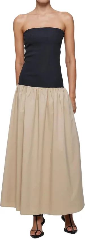 Women Summer Strapless Maxi Tube Dress Sleeveless Patchwork Off Shoulder Color Block Bandeau Swing Long Dress