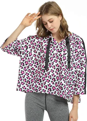 Womens Casual Cropped Hoodie, 3/4 Sleeve Loose Pullover Sweatshirt Crop Top
