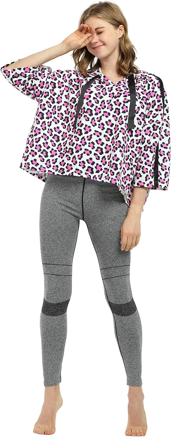 Womens Casual Cropped Hoodie, 3/4 Sleeve Loose Pullover Sweatshirt Crop Top