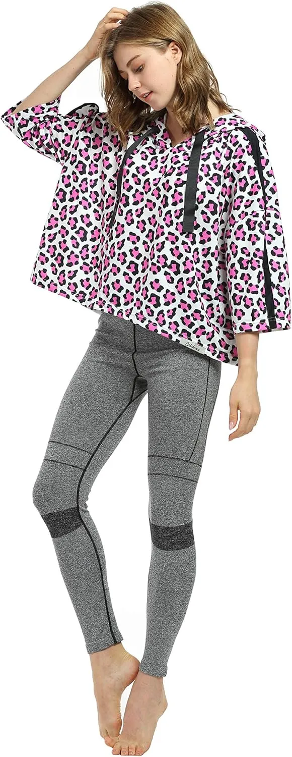 Womens Casual Cropped Hoodie, 3/4 Sleeve Loose Pullover Sweatshirt Crop Top