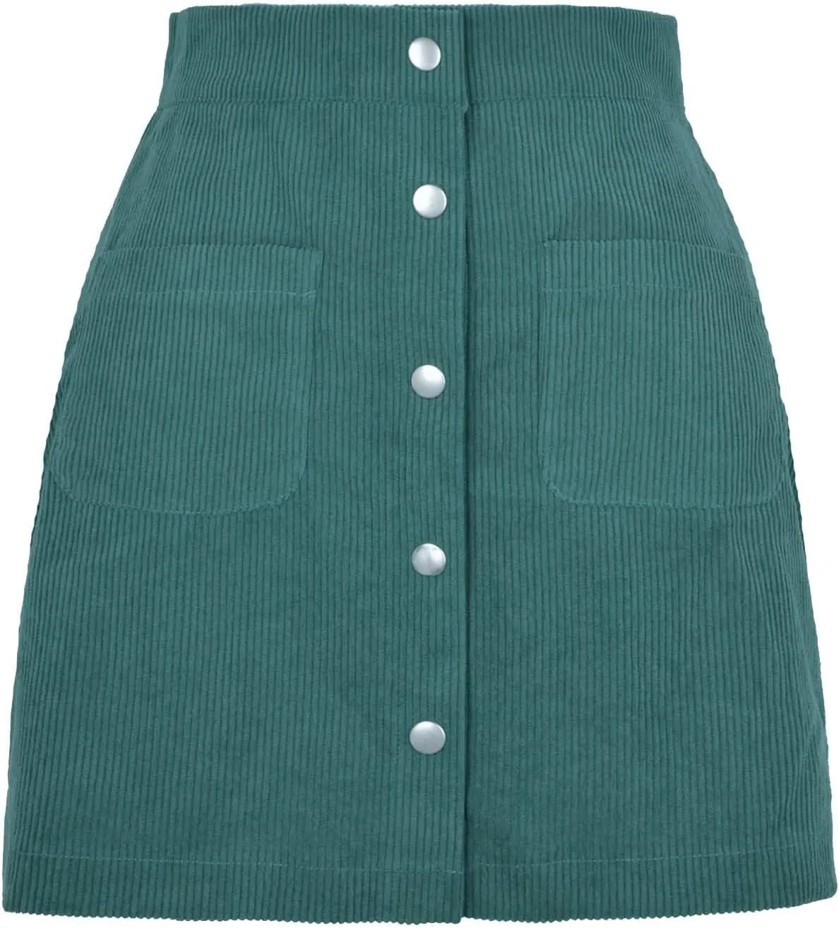 Women's Faux Suede Skirt Button Closure A-Line High Wasit Mini Short Skirt Corduroy Hip Wrap Pleated Skirt