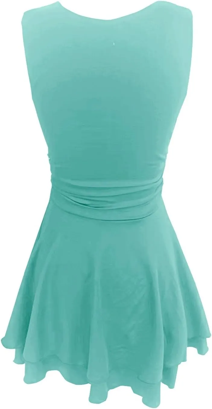 Women's Sexy Square Neck Mini Dresses Ruffle Summer Sleeveless Dress Ruched Waist Corset Dresses Short Workout Dress