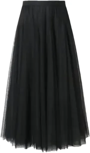 Women's Solid Polyester Stretch High Waist Dance Skirt Long Pleated Midi Skirt