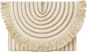 Womens Straw Clutch Handbags 2025 Fashion Fringe Envelope Bag Chain Woven Shoulder Crossbody Bag for Summer Vacation
