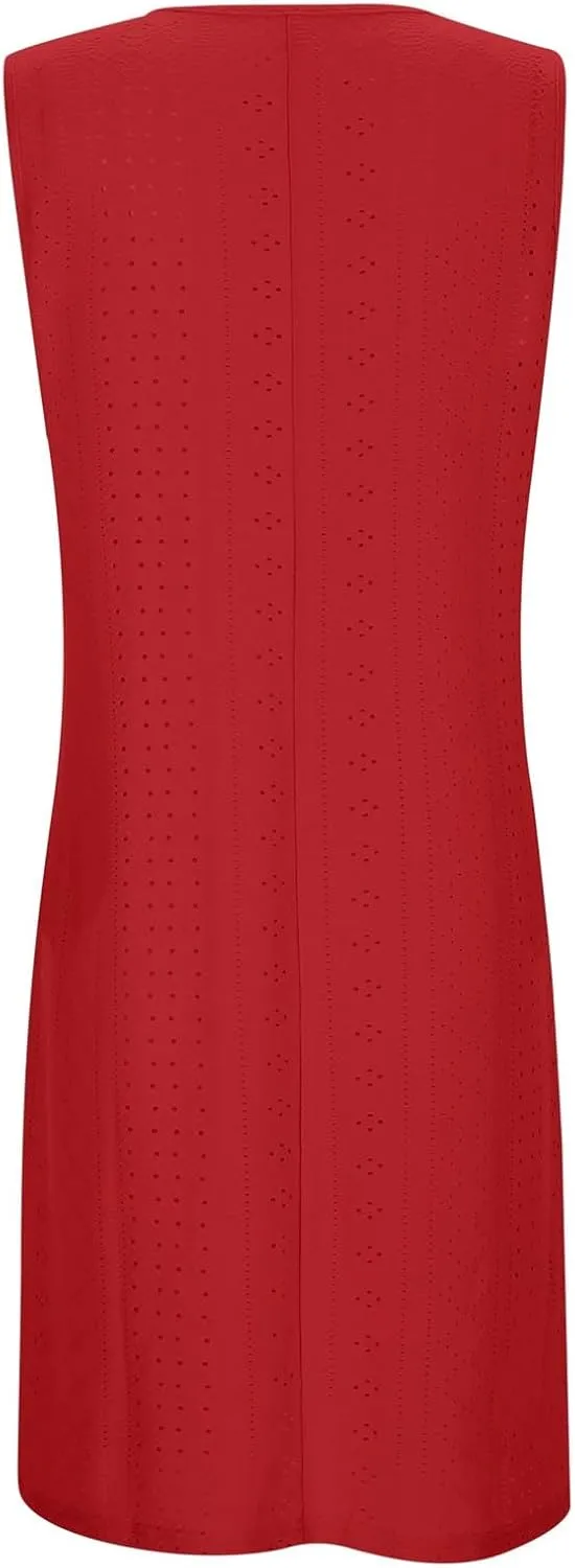 Womens Summer Beach Dresses 2025 Casual Sleeveless Vacation Sundresses Crew Neck Loose Mini Dress with Pockets