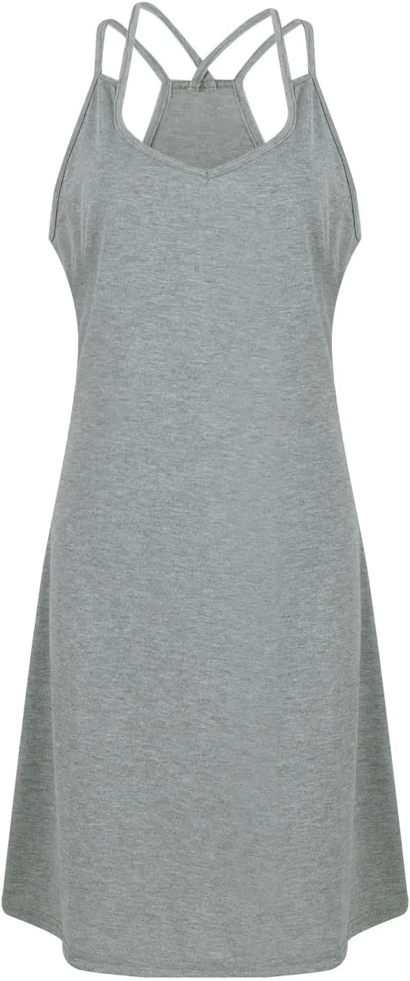 Women's Sundresses 2024 Casual Beach Tank Dress Solid Color Sleeveless Midi Sundress with Pocket